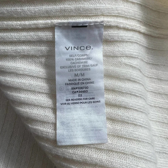 Vince Ribbed Cutout Shoulder Slit Cashmere Sweater Cream‎ Ivory Size US Medium - Picture 10 of 12